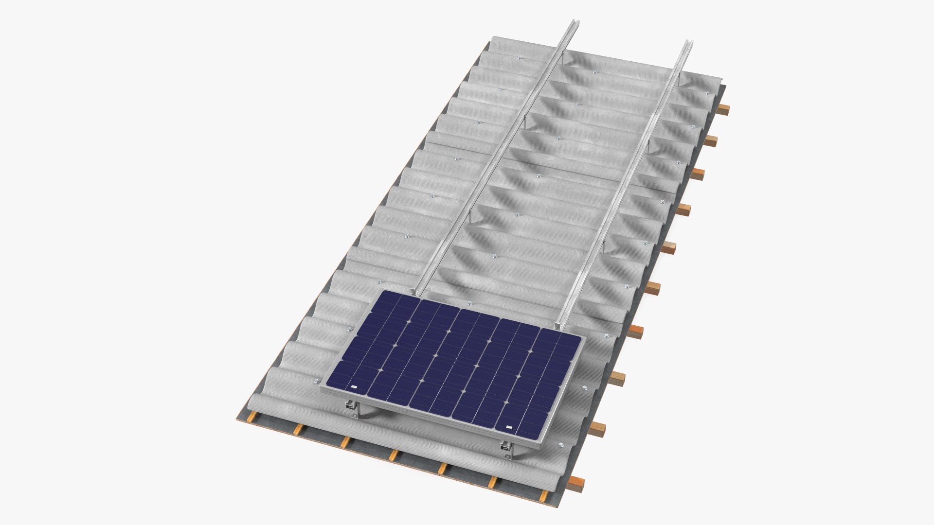 Asbestos Roof Slate with Solar Panel 3D model preview