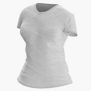 T Shirt Worn Female Crew Neck Pose 02 White Blank and Banded Heather 3D model