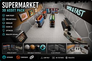 Modern Supermarket Asset Pack and Grocery Store Interior Low-poly 3D model 3D