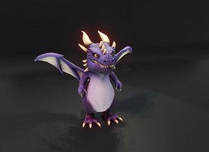 Cartoon Purple Dragon Animated Low-poly