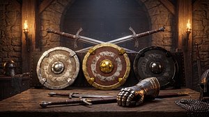 Fantasy Round Shield Ironwall - 3 Skins PBR Game Ready