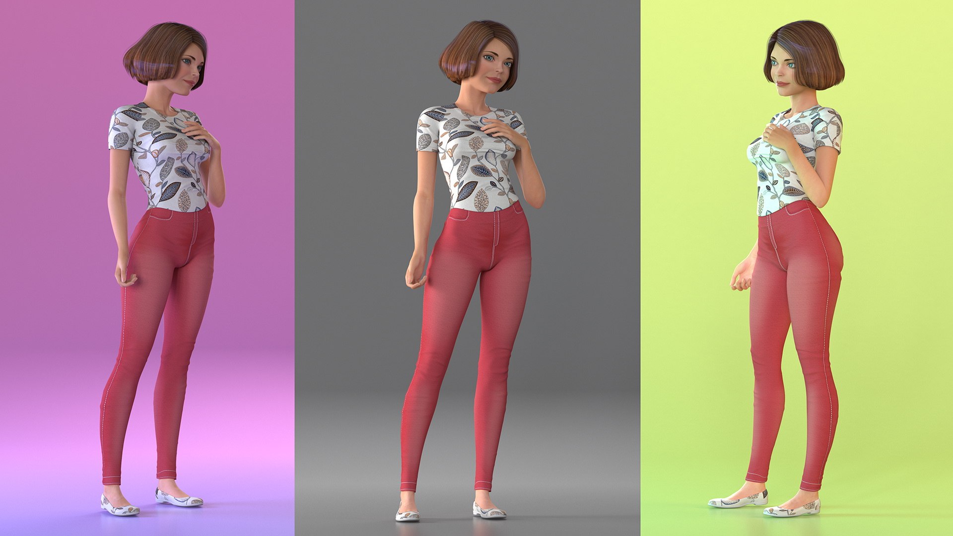 Cartoon Woman Standing Casual Clothes 3D model preview