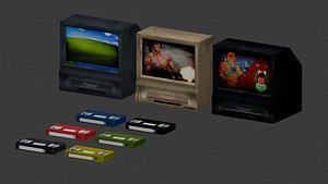 VHS and VCR TV Pack in Retro PSX-PS1 Style Low-poly 3D model