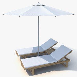 3D model sun loungers umbrella