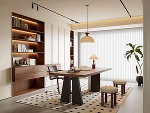 office modern home with bookcase 3D model