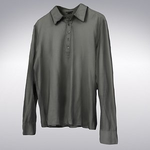 Men's Long Sleeve T-Shirt Button Collar Light Gray - 3D Scanned