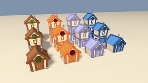 3D Cartoon Houses Four Elements