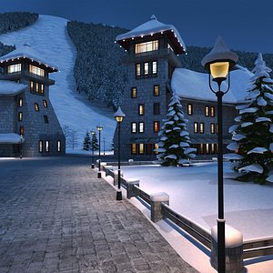 3d mountain town winter