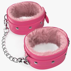leather handcuffs pink fur 3D