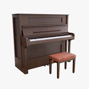 Vintage Upright Piano with Stool 3D model