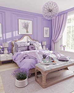 3D Lavender Bedroom Blender Scene