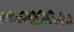 Game ready Creatures- Armored Monsters- evolution variety bundle 3D model