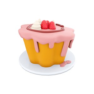 3D cake with cherry glaze icon model