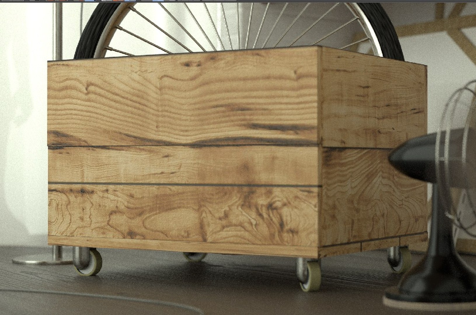 3d Wood Box Wheels Model