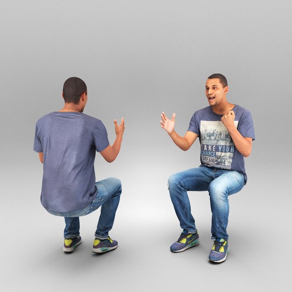 3D Emotional young man sitting 410