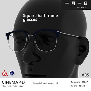 3D Square half frame glasses model