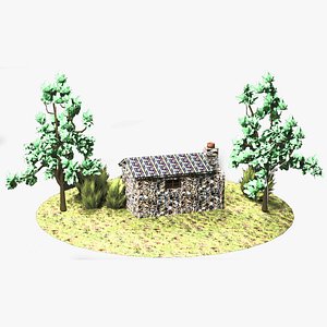 3D Stone Hut 2 with Interior