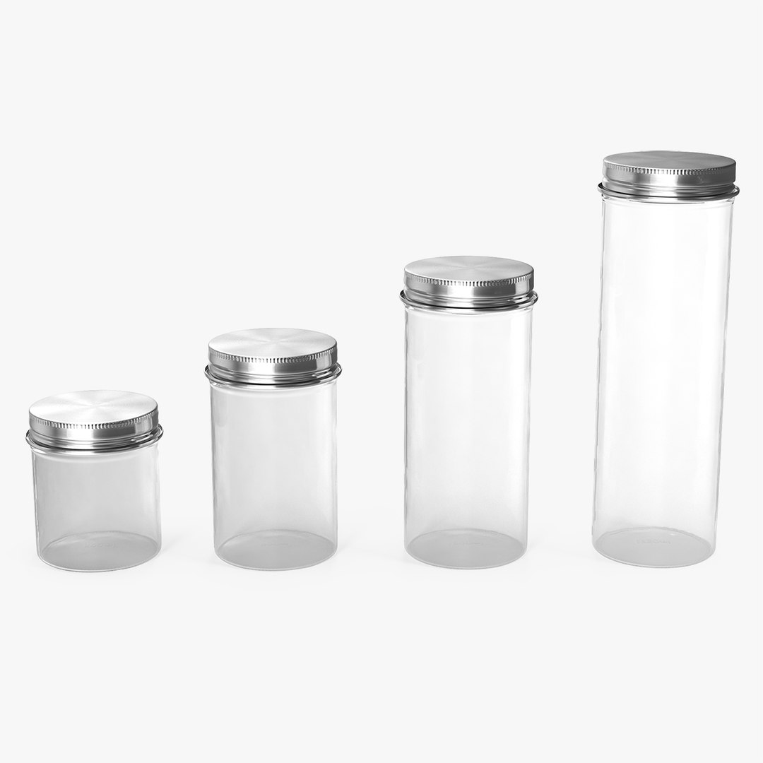 Kitchen Storage Glass Jar with Steel Lid Set 3D model preview