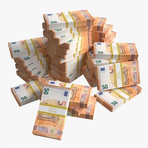3D Euro banknote bundles large set model