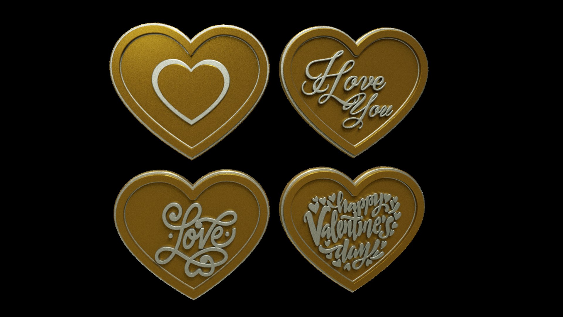 3D Gold Hearts Model - TurboSquid 1386339