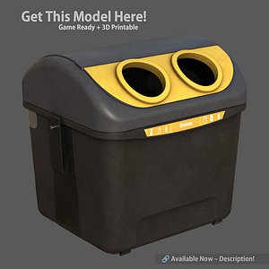 Spanish Yellow Recycling Bin Plastic Packaging  Realistic 3D Urban Model