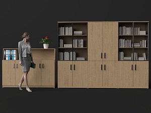 3D Office Wooden Storage Cabinet Bookcase Set
