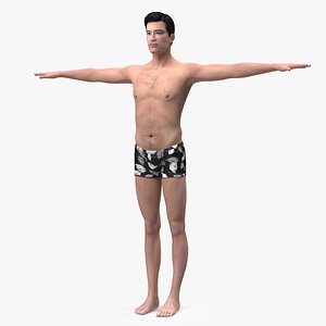 Asian Man Underwear T Pose 3D model