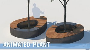 3D street park bench tree model