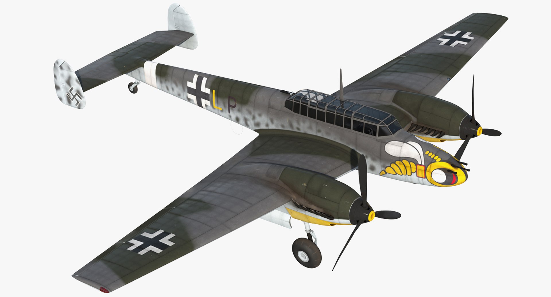 German WWII Heavy Fighter Messerschmitt Bf 110 3D Model 3D model preview