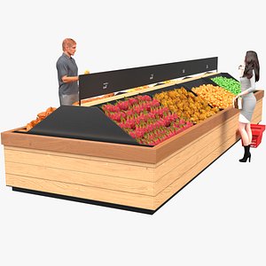 People Near Counter with Fresh Fruits 3D model