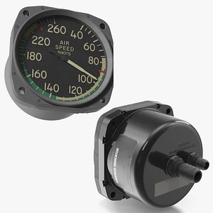 3D General Aviation Airspeed Unit with Calibrated Arcs Gray Rigged model