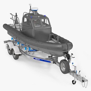 3D model Rigid Hull Boat Mounted on Dual-Axle Trailer
