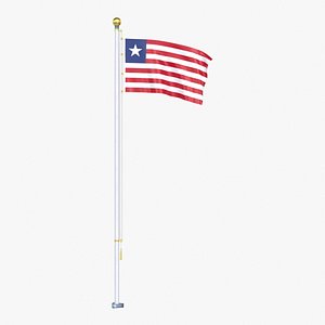 3D Liberia Flag Stand Pole Animated Loop