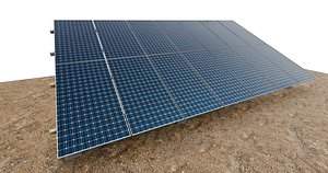 3D Lowpoly Ground Mounted Solar Panels-7 Rows of PV Modules model
