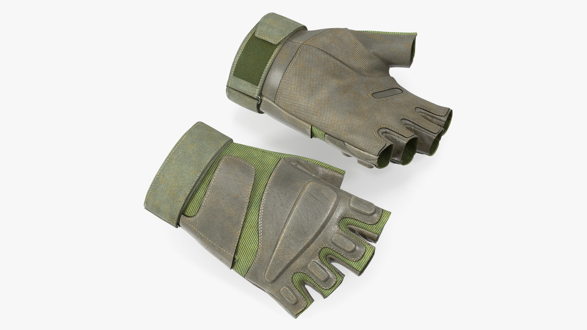 Tactical Fingerless Gloves Green 3D model preview