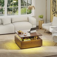Contemporary Brown Coffee Table  Multi-functional Coffee Table with Illuminated Display Cabinet for