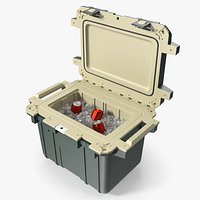 Insulated Camping Cooler Filled with Ice and Aluminum Cans