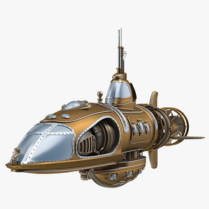 Fantastic Steampunk Submarine Bronze Rigged