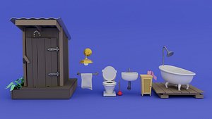 3D Set of 8 cartoon bathroomn assets model