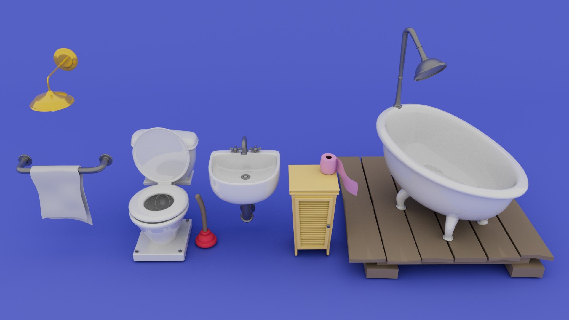 3D Set of 8 cartoon bathroomn assets model - TurboSquid 2071203