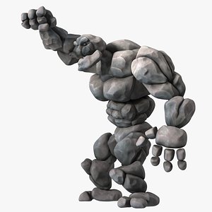 Character Stone Golem Cartoon Gray Rigged for Maya 3D