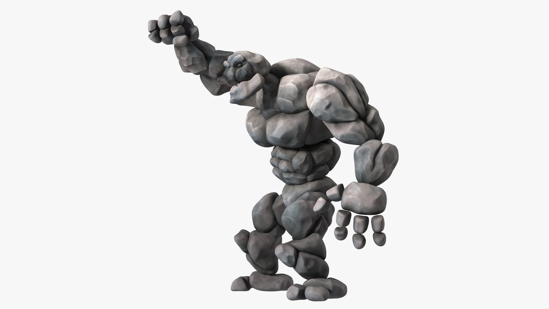 Character Stone Golem Cartoon Gray Rigged for Maya 3D model preview
