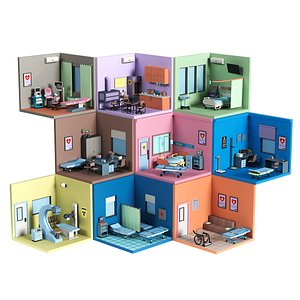 Low Poly Hospital Rooms - Collection of 93DS Max 2018 3D model