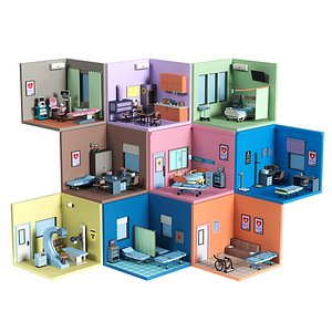 Low Poly Hospital Rooms - Collection of 93DS Max 2018