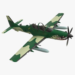 3D model Super Tucano A-29 Plane Camo Green Rigged
