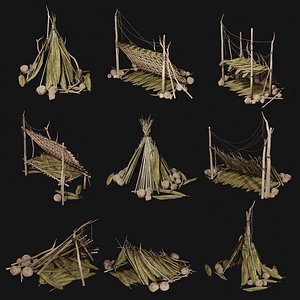 JUNGLE SWAMP SHELTER HUT HUNTER WILD TENT AAA COLLECTION 3D