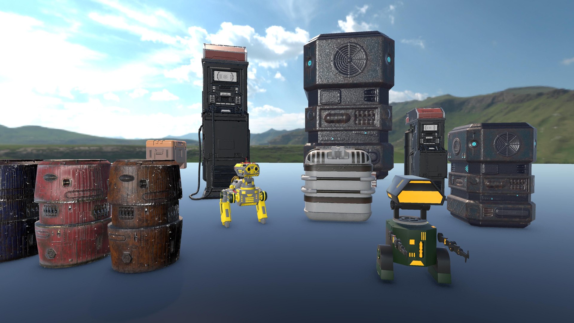 Sci-Fi Robots and Props 3D Asset Pack FBX  Unity  Blender 3D model https://p.turbosquid.com/ts-thumb/Rz/jvy3li/ad/imagesequence_005_0000/jpg/1746606486/1920x1080/fit_q87/4561634feceb580866f232fbc4236b8e05b7ba31/imagesequence_005_0000.jpg