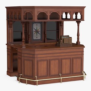 3D Classic Service Bar with Vintage Cash Register Brown