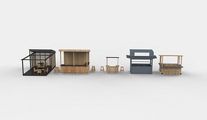 modern kiosk set 3D model 3D model