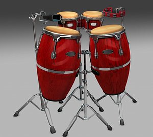 3d model of bongos congas tambourine cow